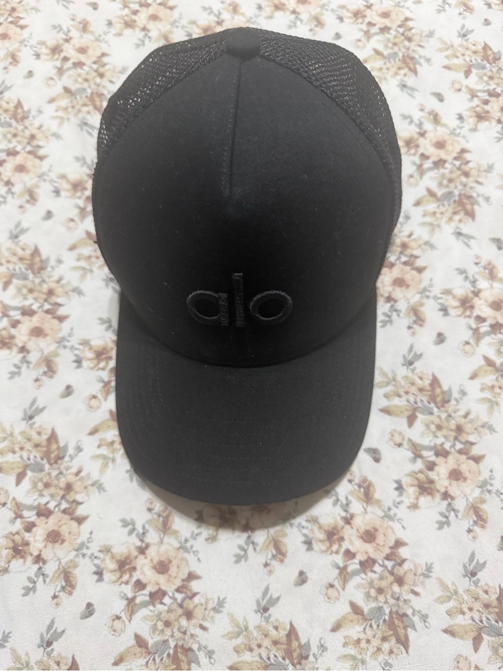 ALO Yoga Black Mesh Back Trucker Hat with Raised Logo